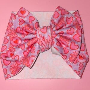 Handmade Pink Love Pot & Hearts Patterned NB/Toddler Headwrap/Headband